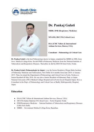 Dr. Pankaj Gulati - Pulmonologist in Jaipur