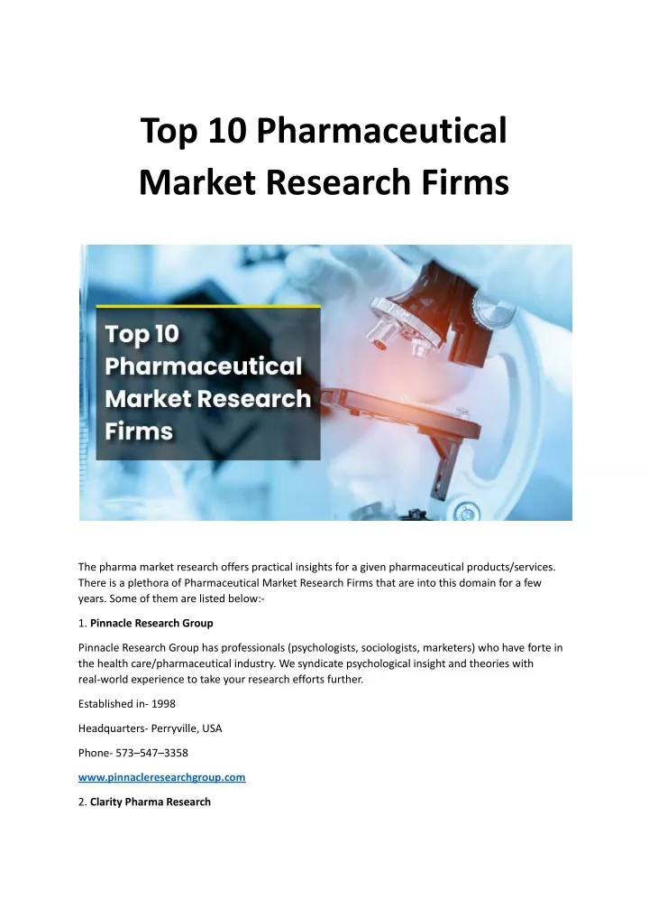 top 10 pharmaceutical market research firms