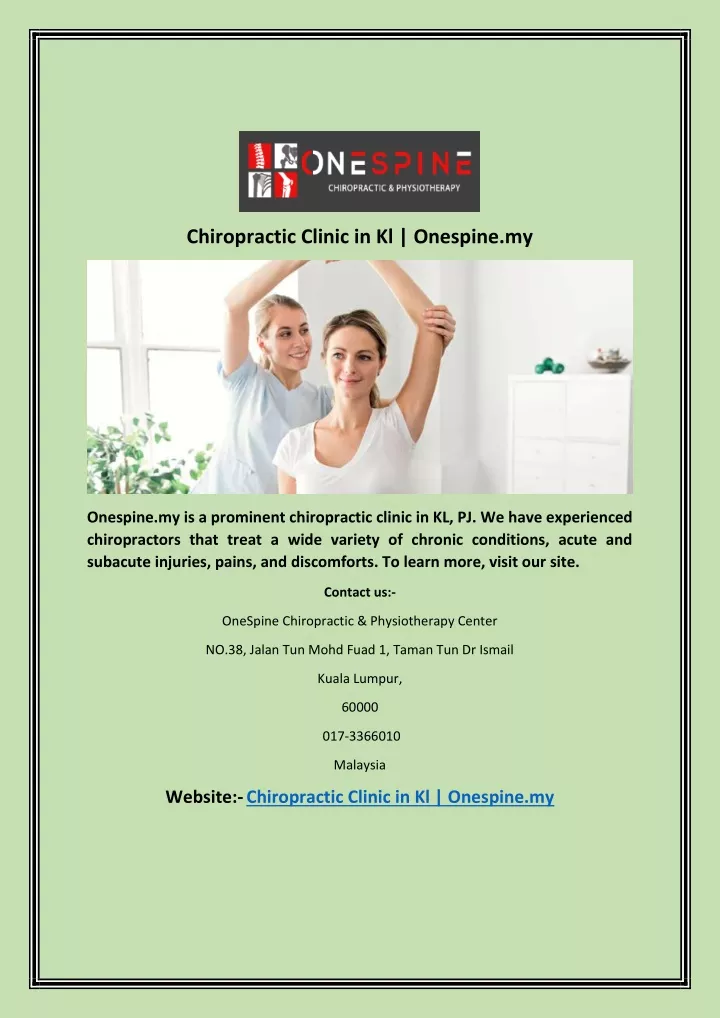 chiropractic clinic in kl onespine my