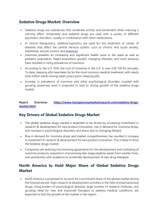 sedative drugs market overview