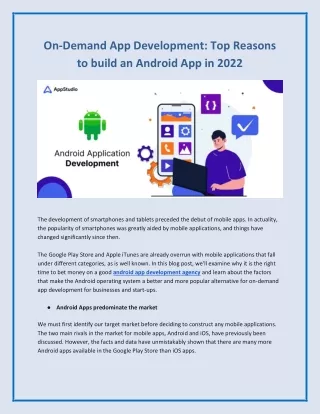 On-demand App Development Top Reasons to build an Android App in 2022