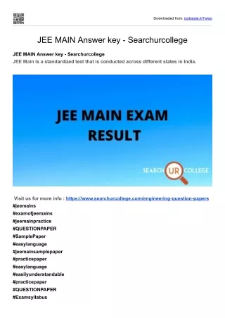 JEE MAIN Answer key - Searchurcollege