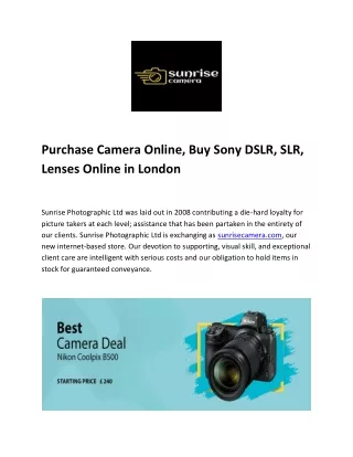 Purchase Camera Online, Buy Sony DSLR, SLR, Lenses Online in London