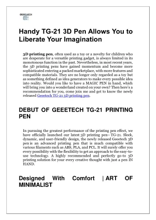 Handy TG-21 3D Pen Allows You to Liberate Your Imagination
