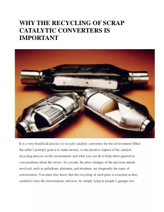WHY THE RECYCLING OF SCRAP CATALYTIC CONVERTERS IS IMPORTANT