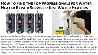 How To Find the Top Professionals for Water Heater Repair Services Just Water Heaters