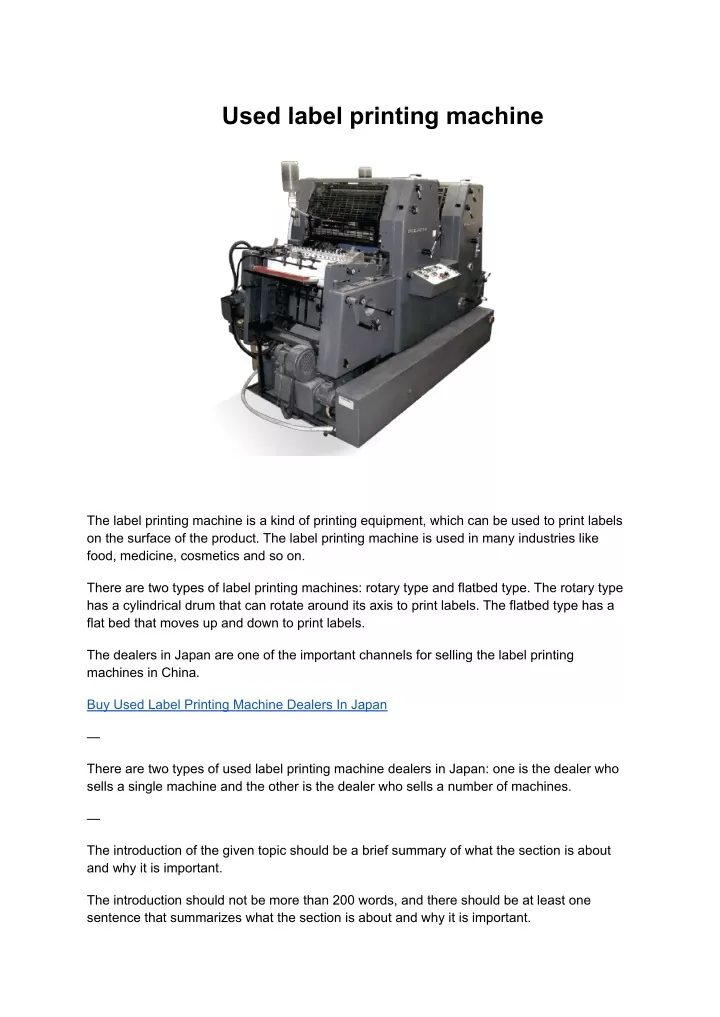 used label printing machine