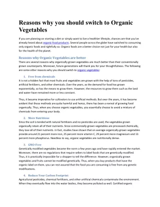 Reasons why you should switch to Organic Vegetables