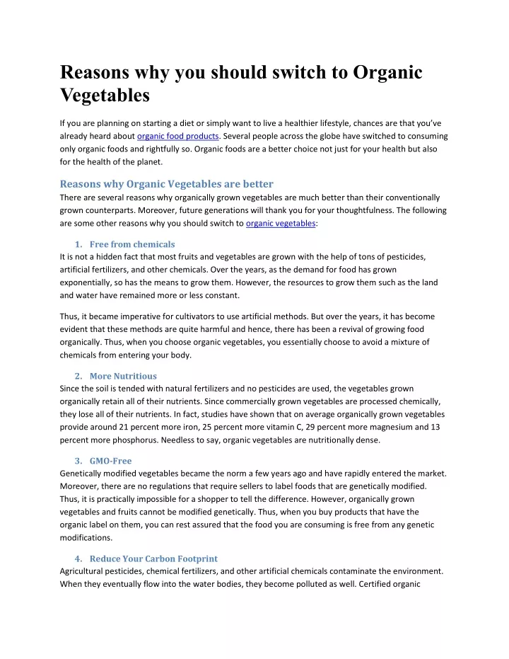 Ppt Reasons Why You Should Switch To Organic Vegetables Powerpoint