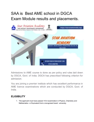 SAA is  Best AME school in DGCA Exam Module results and placements.