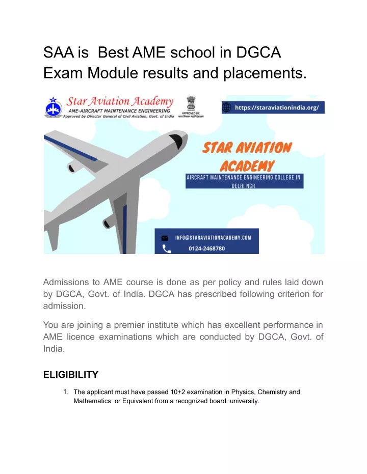 saa is best ame school in dgca exam module