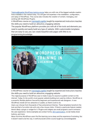 Advance Wordpress Training In Lucknow-logelite pt ltd