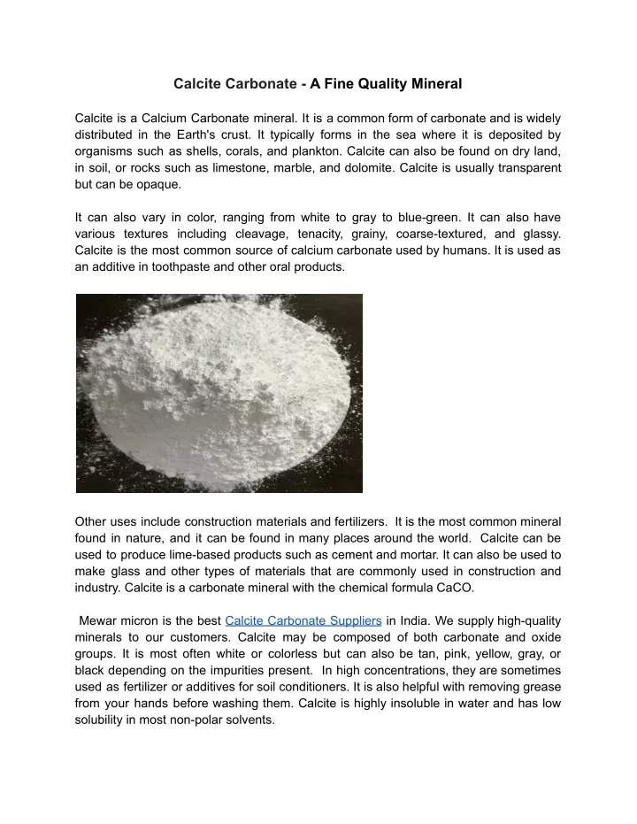 calcite carbonate a fine quality mineral