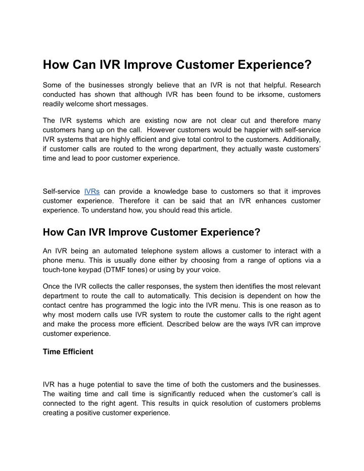 how can ivr improve customer experience