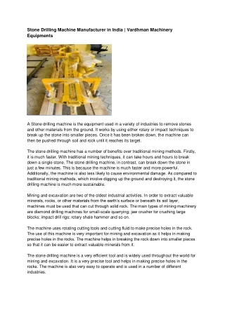 Stone Drilling Machine Manufacturer in India | Vardhman Machinery Equipments