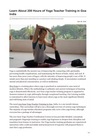 diyayoga.com-Learn About 200 Hours of Yoga Teacher Training in Goa India