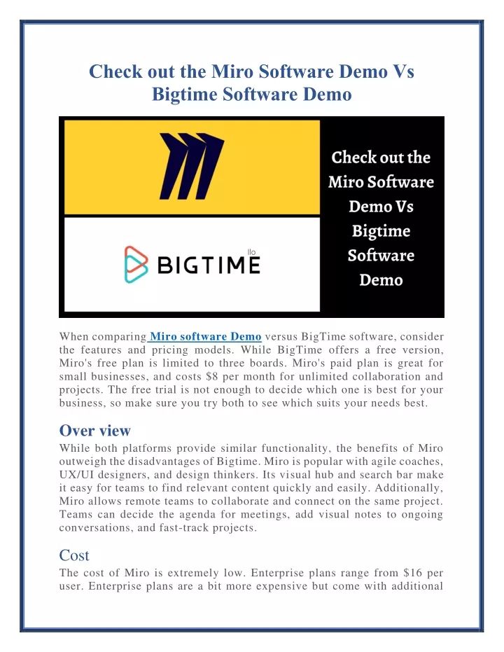 check out the miro software demo vs bigtime