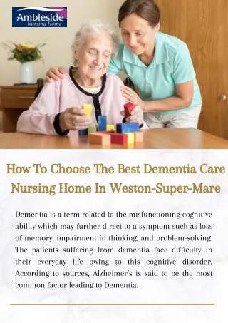 How To Choose The Best Dementia Care Nursing Home In Weston-Super-Mare