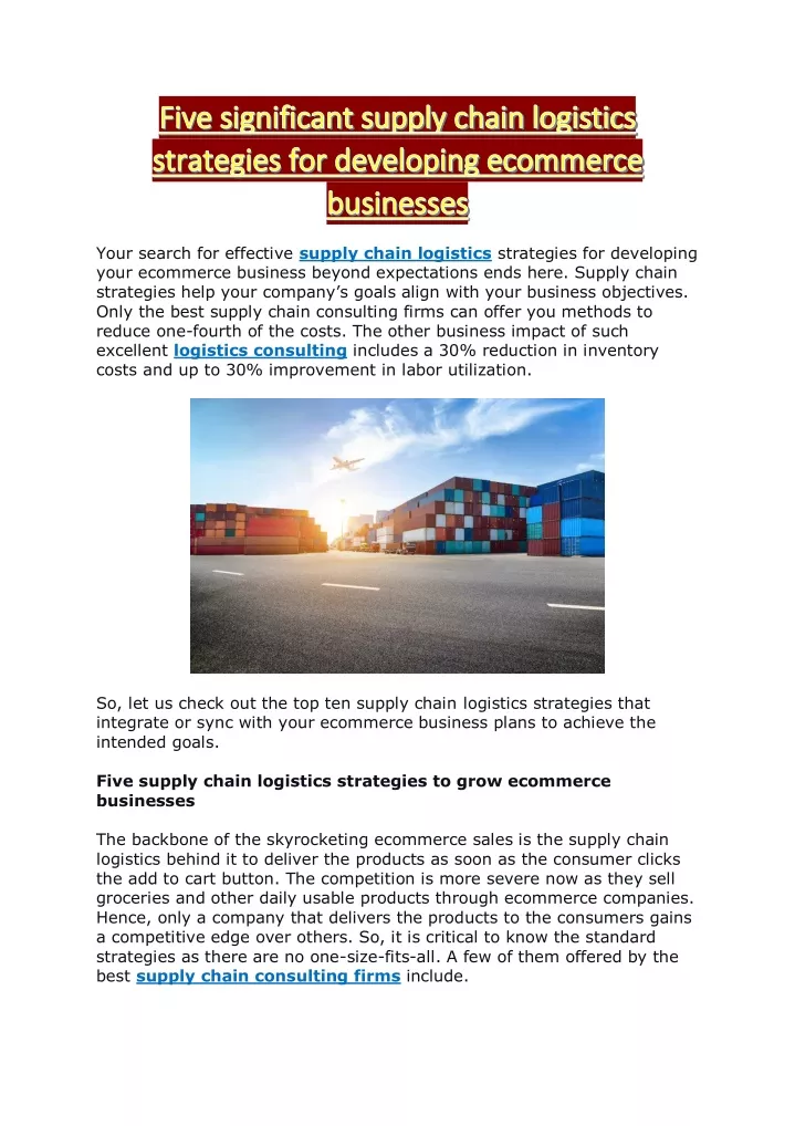 your search for effective supply chain logistics