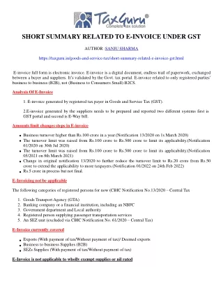short summary related to e invoice under