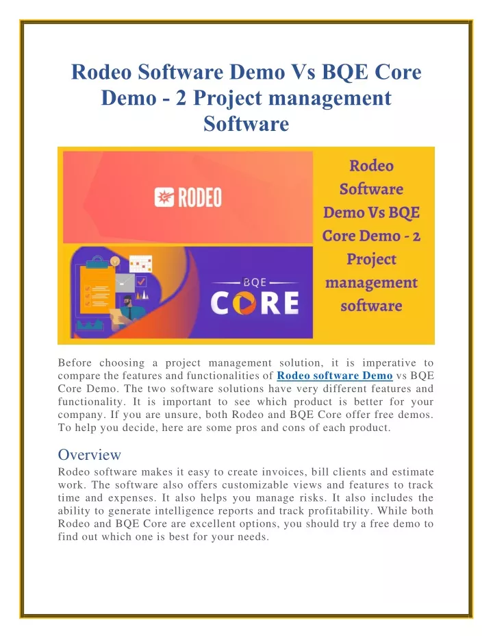 rodeo software demo vs bqe core demo 2 project