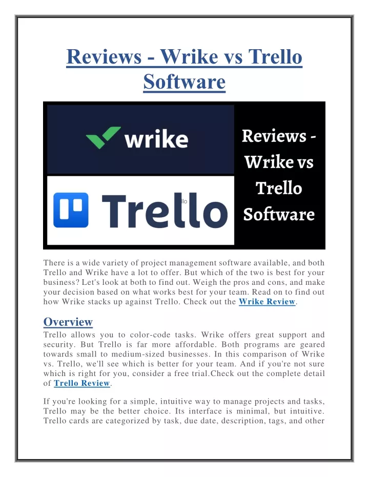 reviews wrike vs trello software