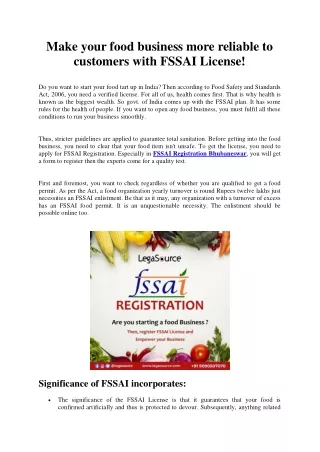 Make your food business more reliable to customers with FSSAI License!