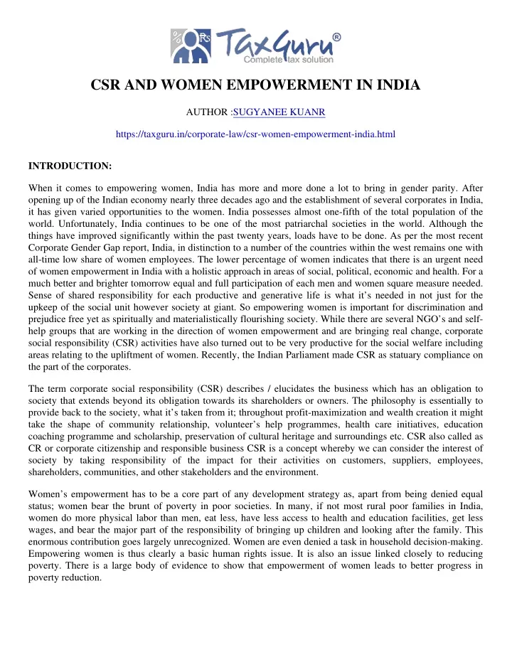 csr and women empowerment in india