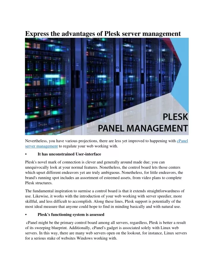 express the advantages of plesk server management