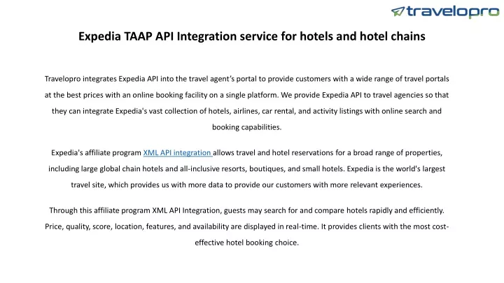 expedia taap api integration service for hotels and hotel chains