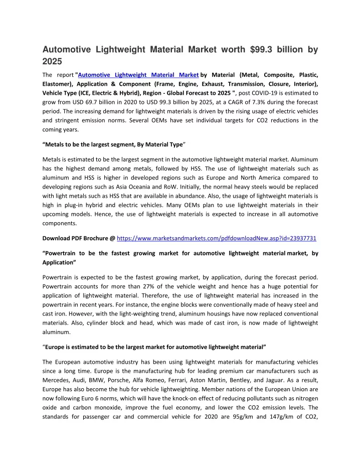 automotive lightweight material market worth