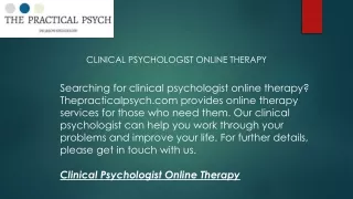 Clinical Psychologist Online Therapy  Thepracticalpsych.com
