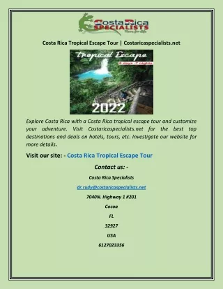 Costa Rica Tropical Escape Tour