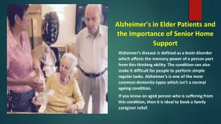 Alzheimer's in Elder Patients and the Importance of Senior Home Support