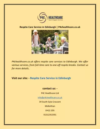 Respite Care Service in Edinburgh