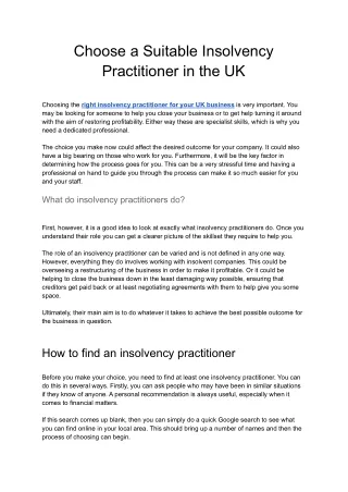 choose a suitable insolvency practitioner