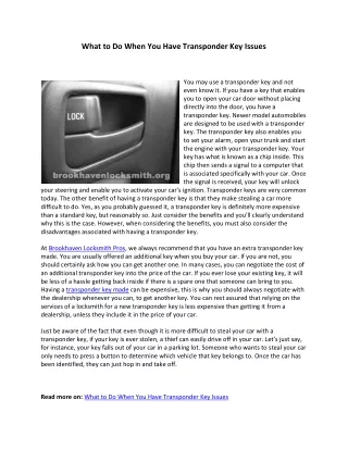 What to Do When You Have Transponder Key Issues