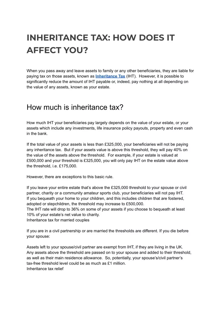 inheritance tax how does it affect you