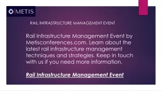 Rail Infrastructure Management Event  Metisconferences.com