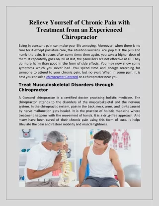 Relieve Yourself of Chronic Pain with Treatment from An Experienced Chiropractor