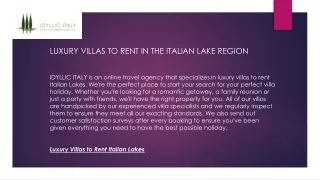 Luxury Villas to Rent in the Italian Lake Region  Idyllicitaly.co.uk