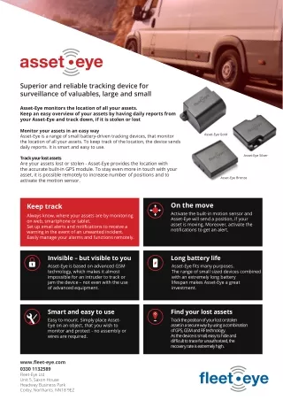 Asset Eye Sales Superior and reliable tracking device for surveillance of valuab
