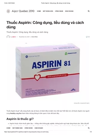 Thuoc Aspirin Cong dung cach dung va cac luu y quan trong