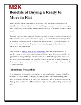 Benefits of Buying a Ready to Move in Flat