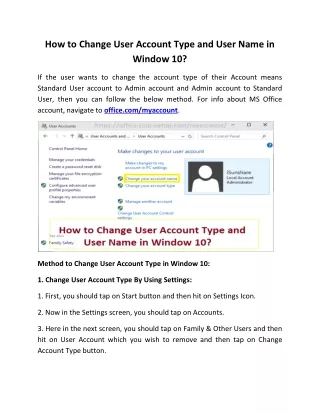how to change user account type and user name