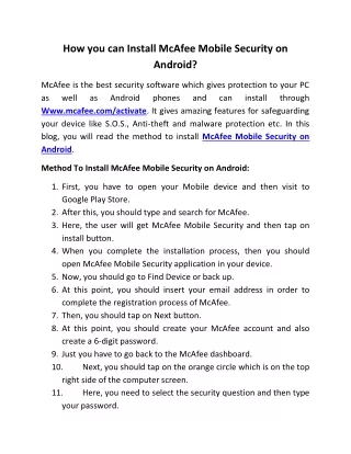 how you can install mcafee mobile security
