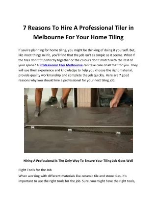 7 Reasons To Hire A Professional Tiler in Melbourne For Your Home Tiling