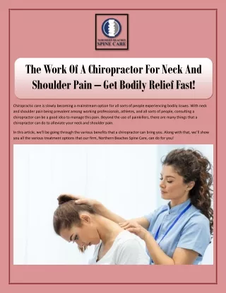 The Work Of A Chiropractor For Neck And Shoulder Pain – Get Bodily Relief Fast!
