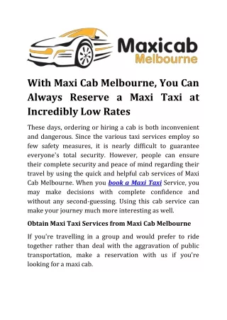 With Maxi Cab Melbourne, You Can Always Reserve a Maxi Taxi at low prices