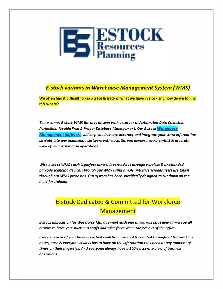 e stock variants in warehouse management system